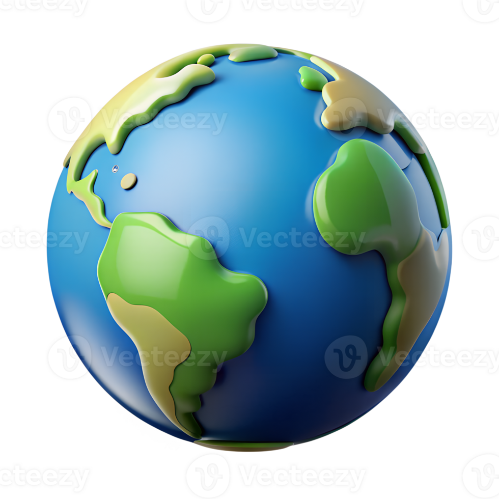 A stylized, 3D model of Earth, perfect for educational or children's content. png