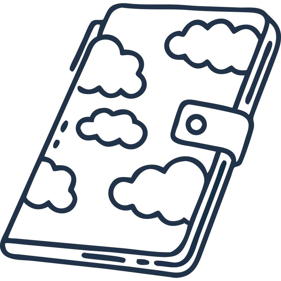 Cute hand-drawn wallet illustration with a cloud pattern, perfect for kids' products. vector