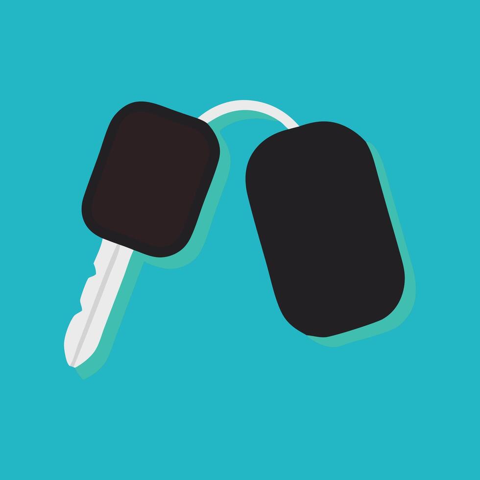 Simple illustration of a car key with fob, isolated on a teal background. vector