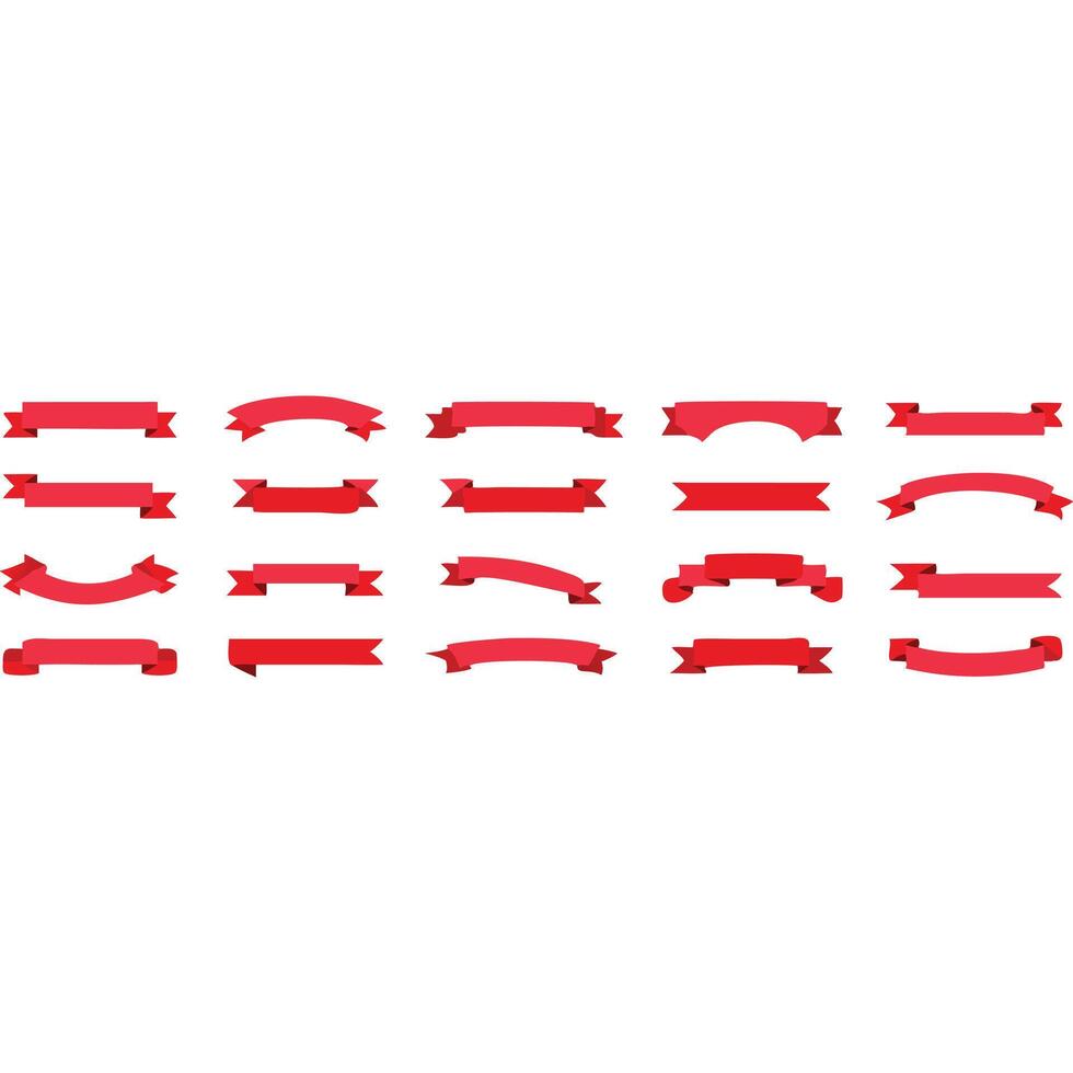 Collection of red ribbon banners in various shapes and styles, perfect for design projects. vector