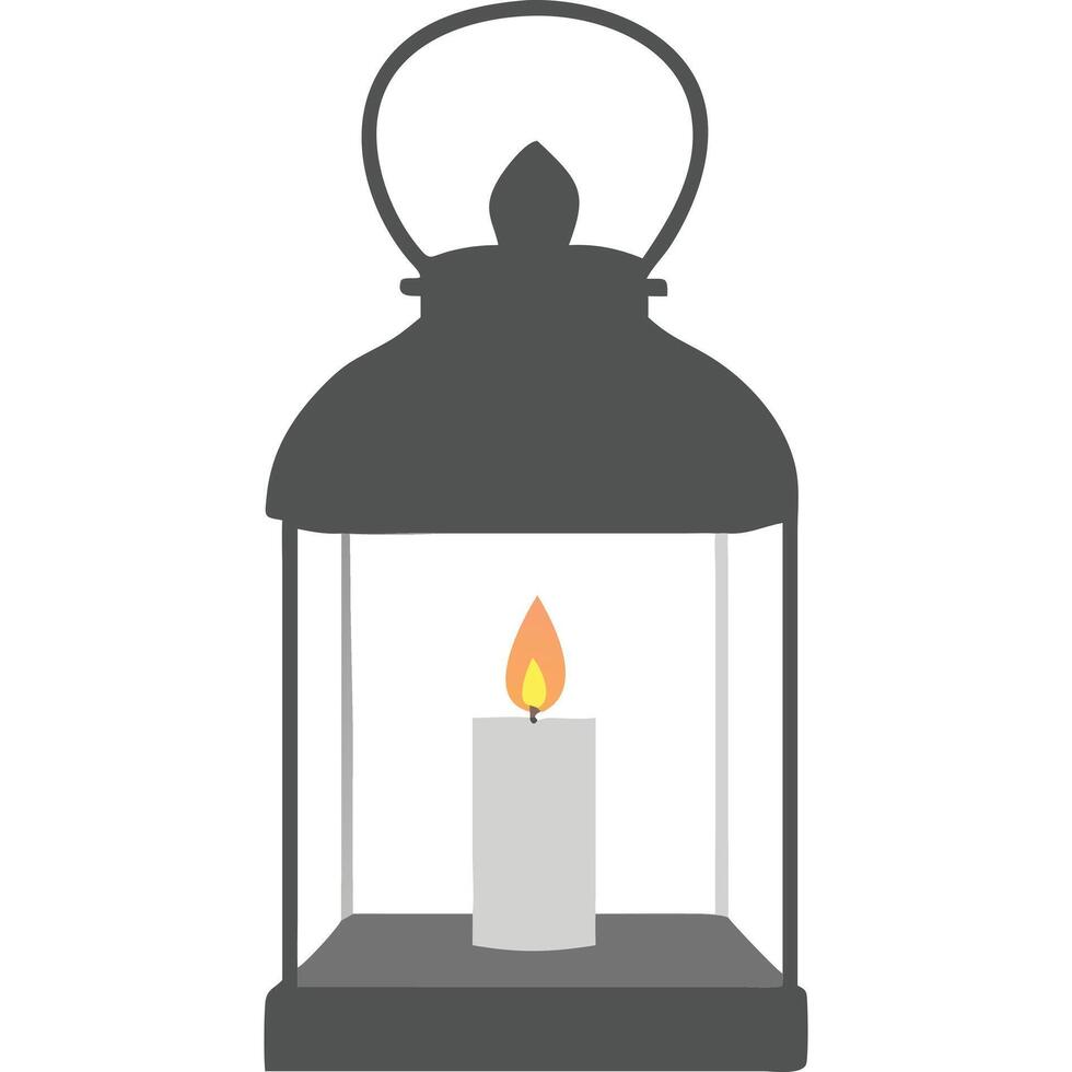Simple illustration of a gray lantern with a lit candle inside. vector