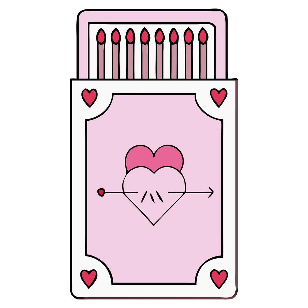 Cute pink matchbox illustration with heart design, perfect for Valentine's Day. vector