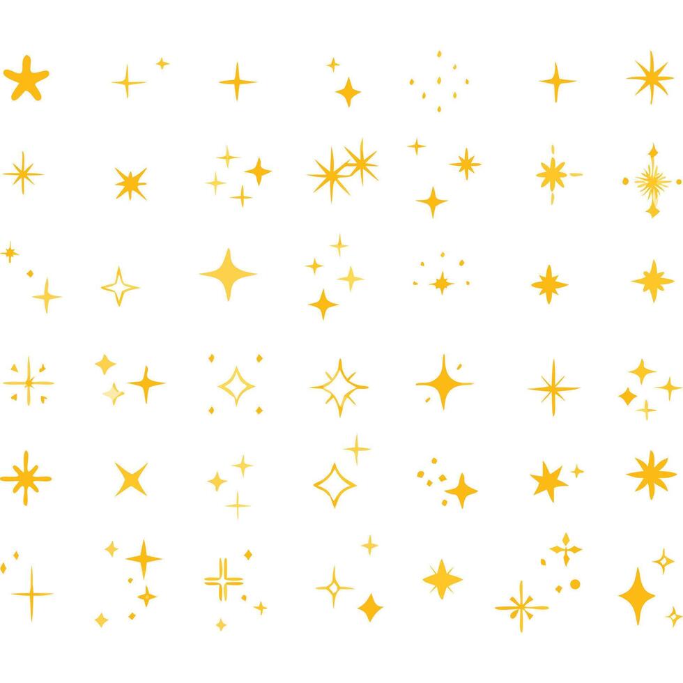 Set of Sparkling Yellow Stars in Various Styles vector