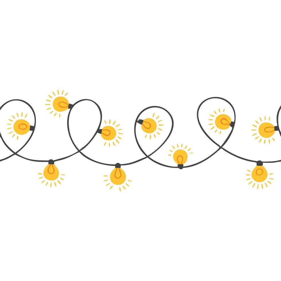 Seamless pattern of yellow lightbulbs on a string, perfect for festive designs. vector