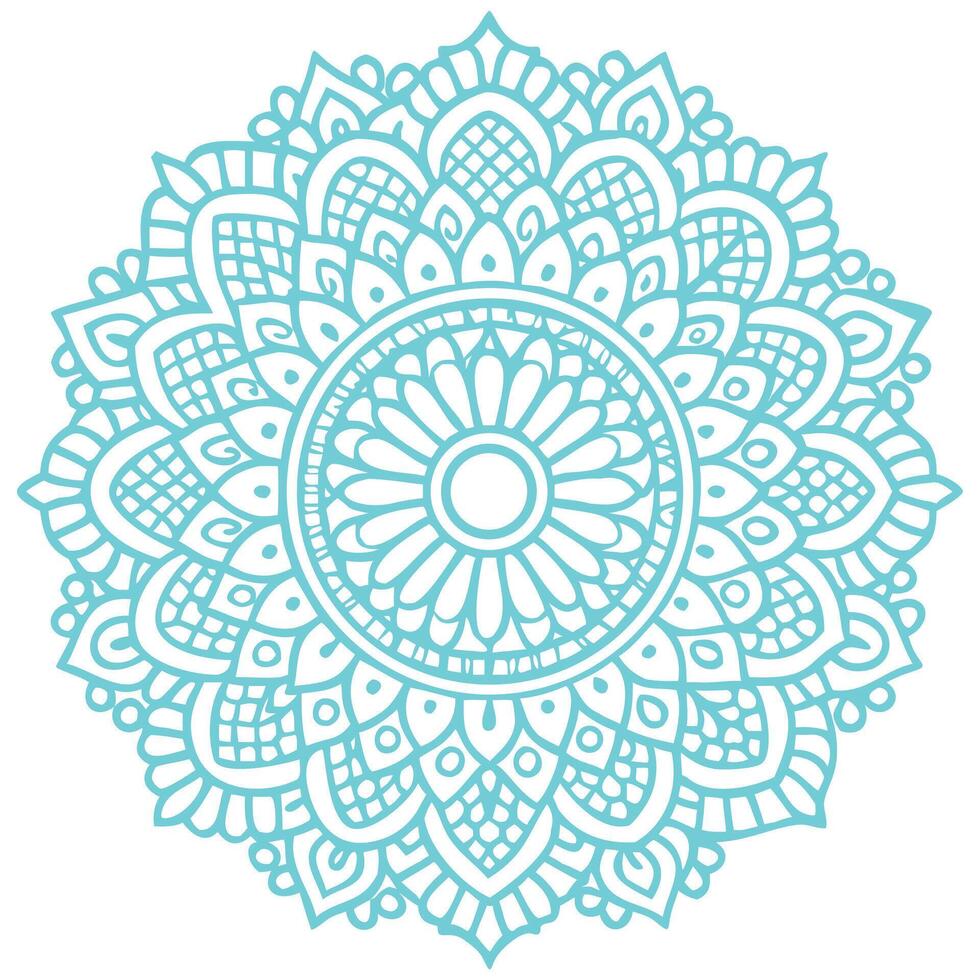 Light Teal Mandala with Floral and Geometric Patterns vector