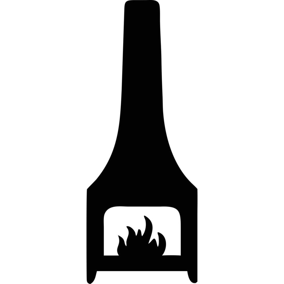 Black silhouette of a modern fireplace with flames. vector