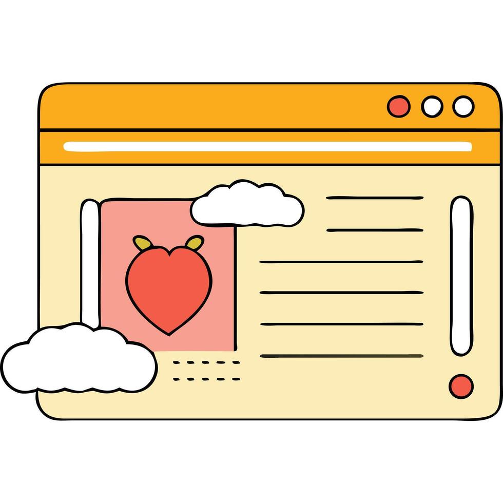 Cute illustration of a webpage featuring a heart, clouds, and simple design elements. vector