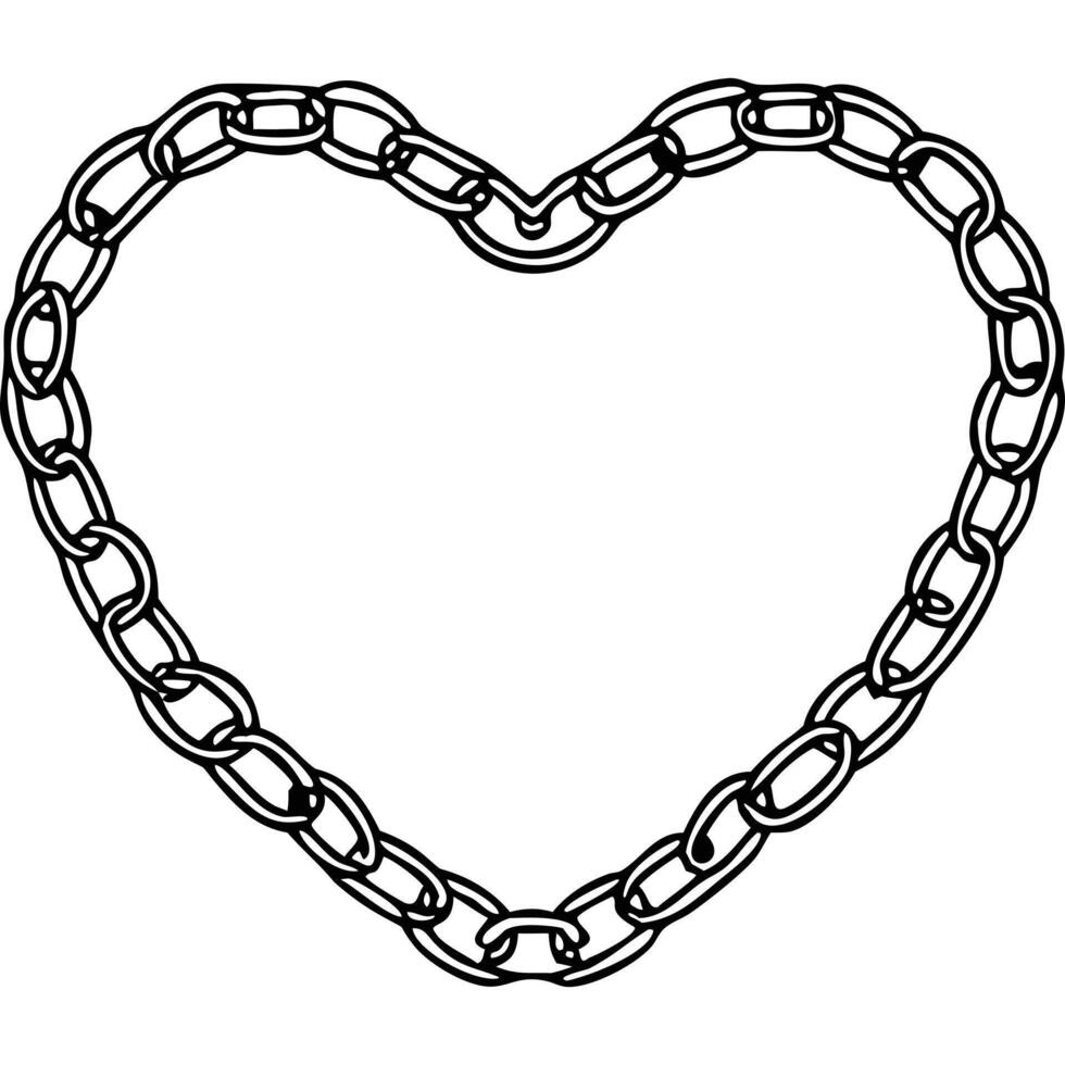 Black chain forming a heart shape, simple line art design, isolated on white background. vector