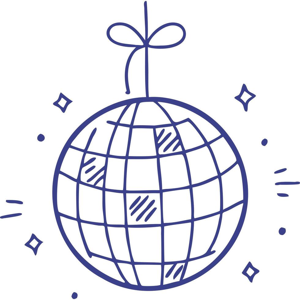 Hand-drawn illustration of a disco ball with a bow, perfect for party invitations or decorations. vector