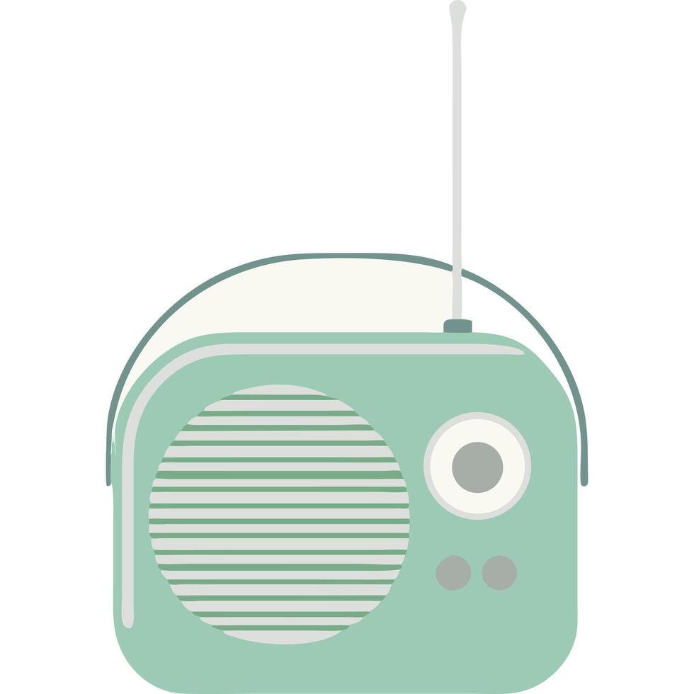 Retro-style teal portable radio with antenna, simple design, nostalgic illustration. vector