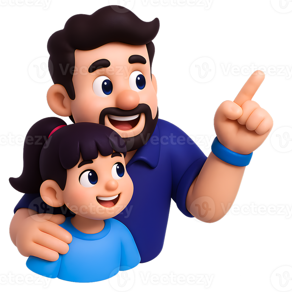 A cartoon man and child pointing at something png