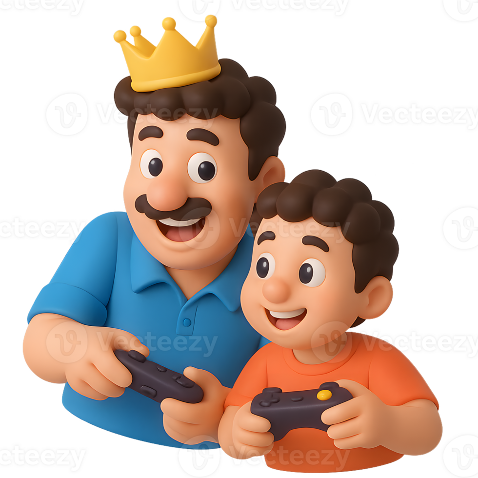 A cartoon image of a father and son playing games png