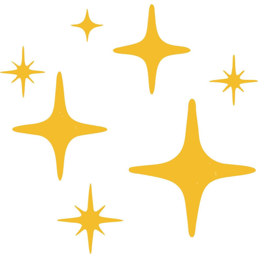 Hand-drawn yellow starburst sparkles, perfect for adding a touch of magic to your designs. vector