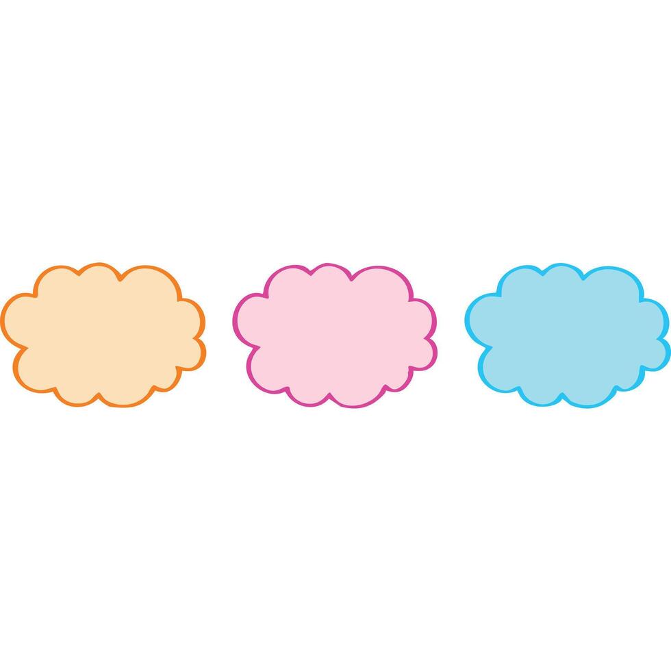 Three pastel cloud shapes, orange, pink, and blue, perfect for design elements. vector