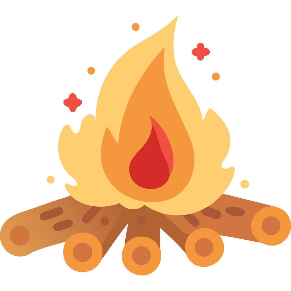 Simple cartoon illustration of a campfire with logs and flames. vector