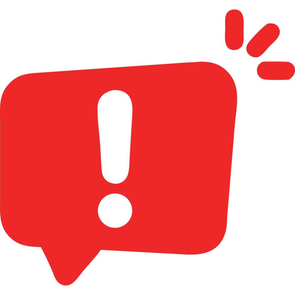 Red speech bubble with exclamation mark, alert notification icon. vector