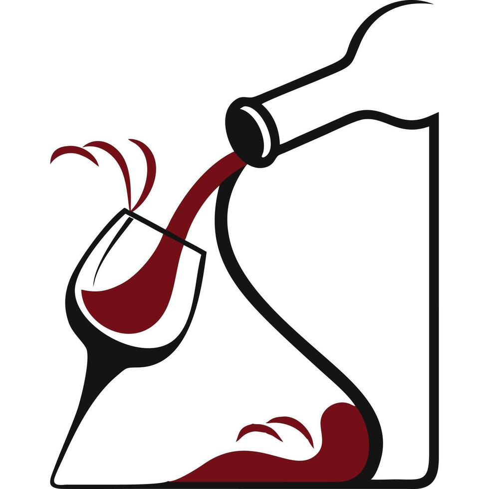 Abstract wine pouring design elegant, stylized illustration of wine bottle pouring into glass. vector