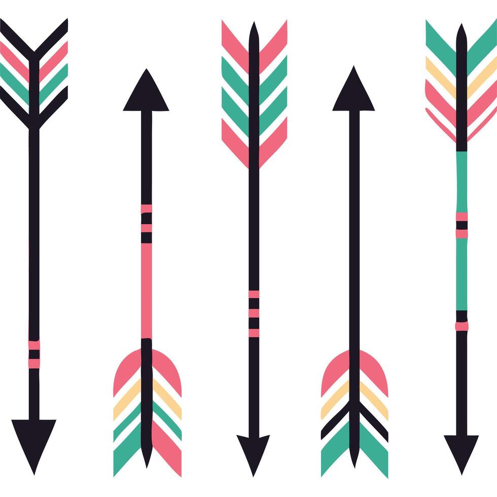 Five stylish, colorful arrows with geometric patterns, perfect for design projects. vector