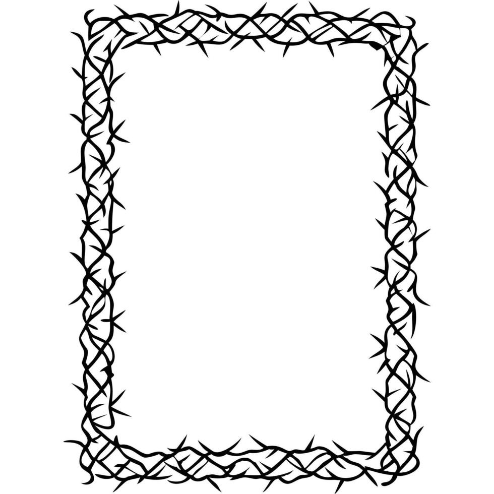 Black and white crown of thorns rectangular frame, perfect for religious designs. vector