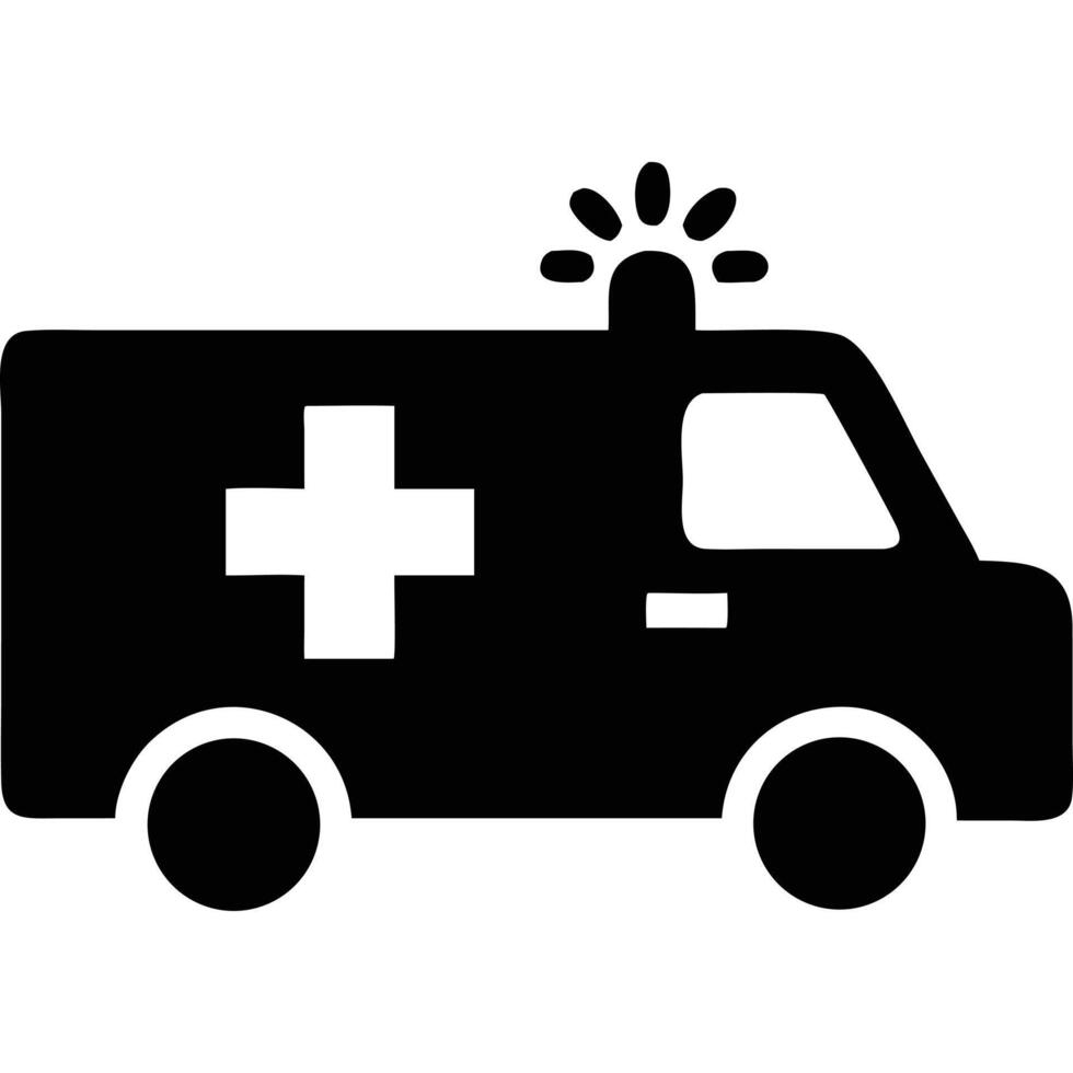 Simple black and white illustration of an ambulance with a cross. vector
