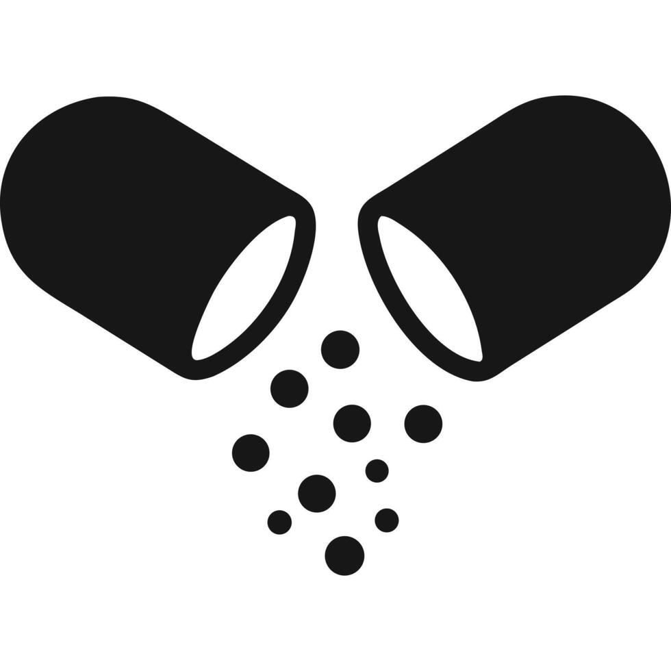 Simple graphic of an opened capsule spilling out its contents. vector