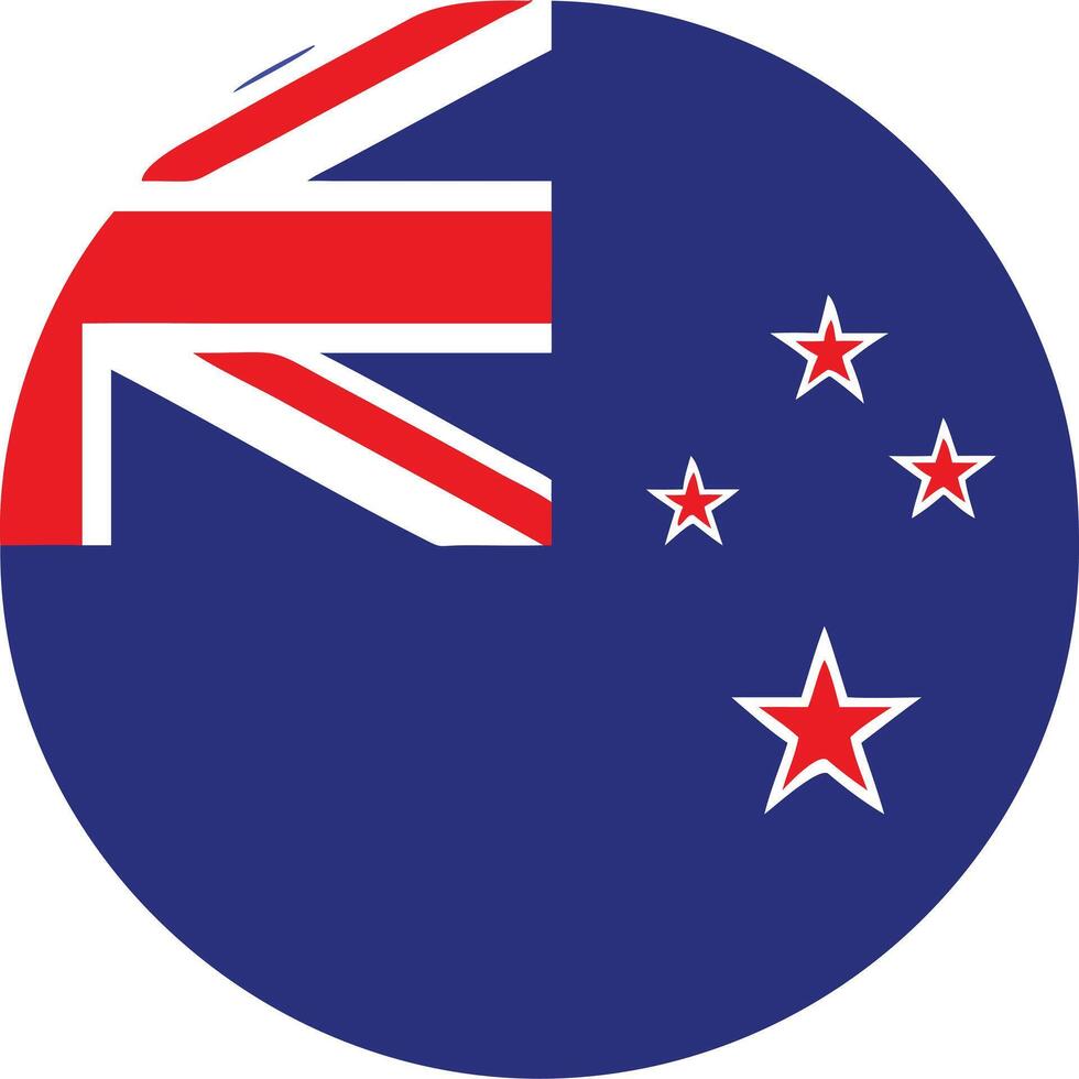 Circular New Zealand flag icon, simple and bold design, perfect for digital use. vector