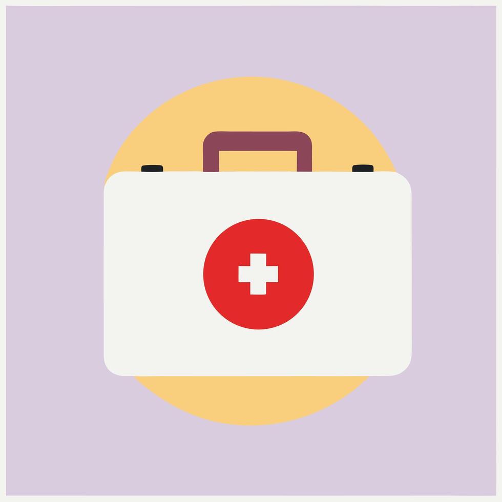 Simple flat design illustration of a white first aid kit with a red cross. vector