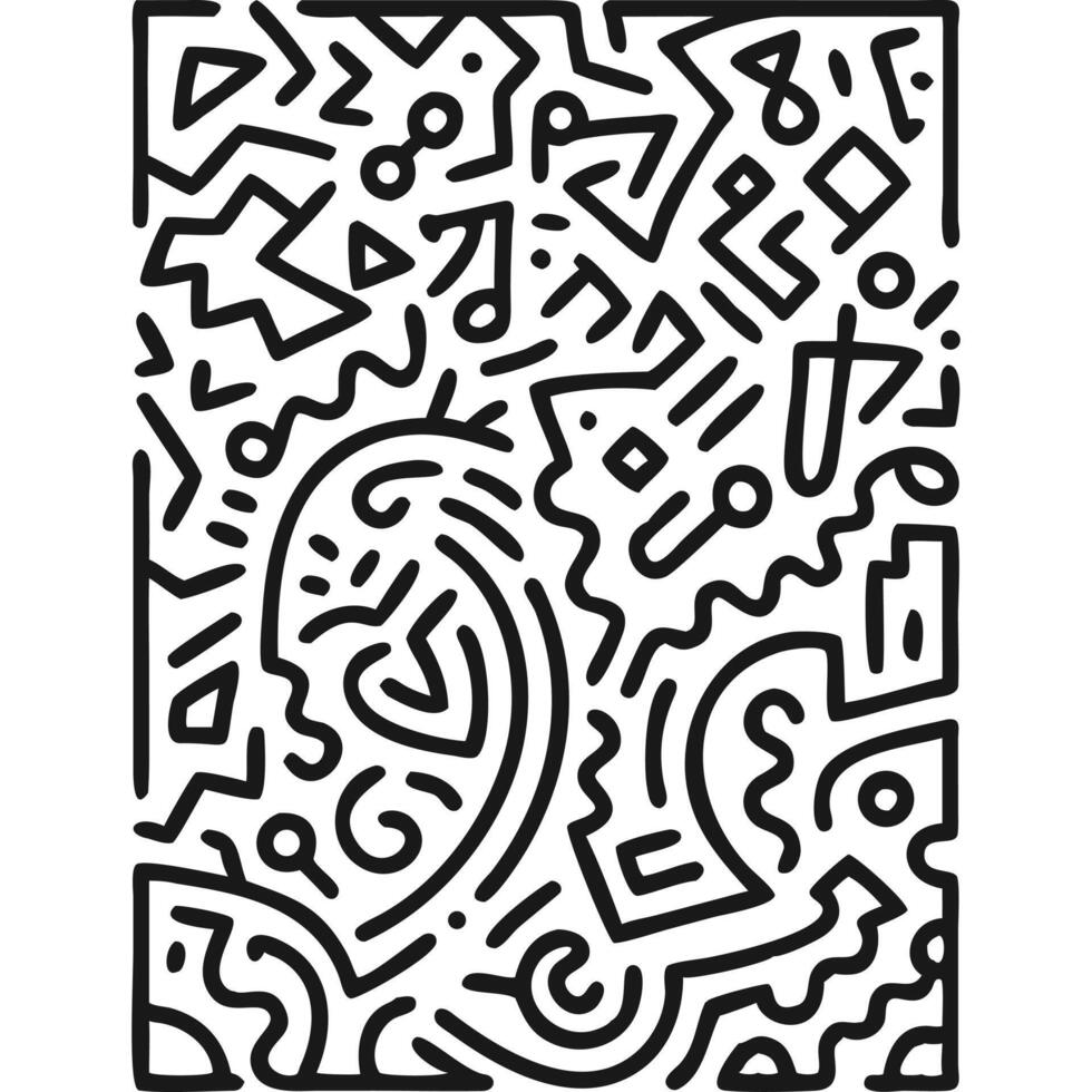 Abstract black and white doodle pattern, geometric shapes, hand-drawn illustration. vector