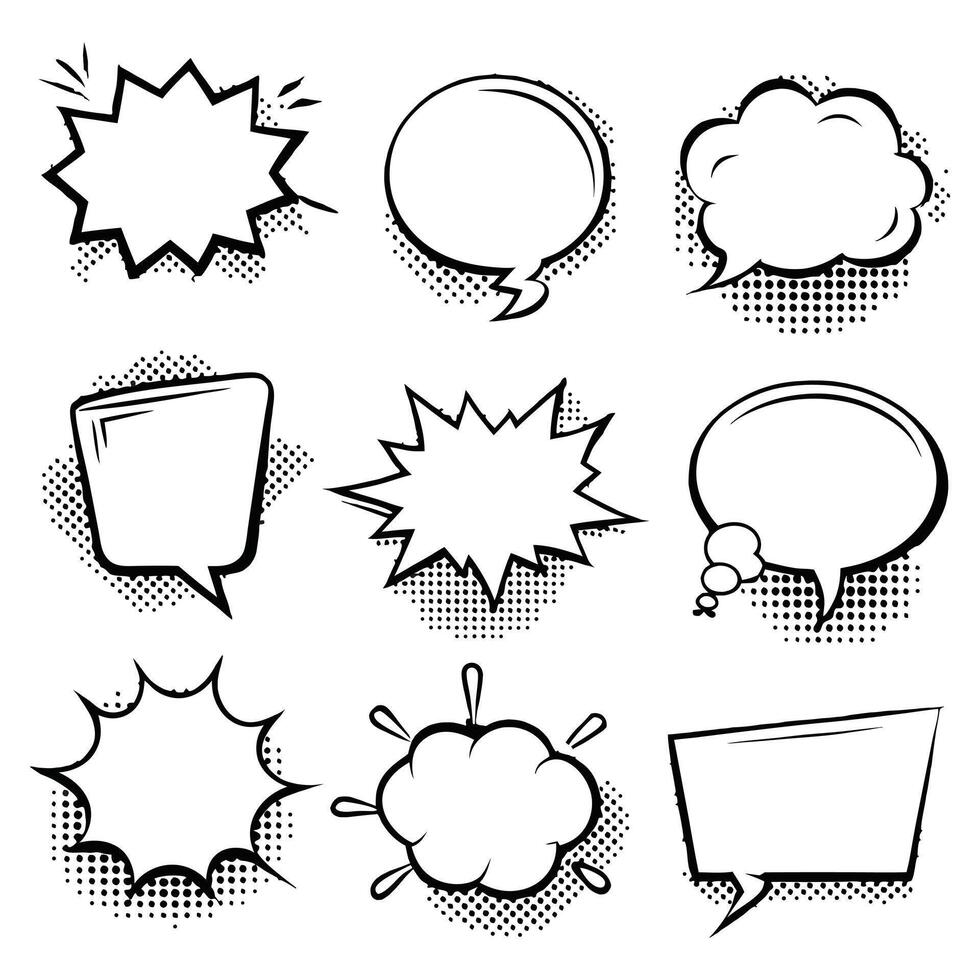 Nine different comic book style speech bubbles, perfect for adding text to your designs. vector