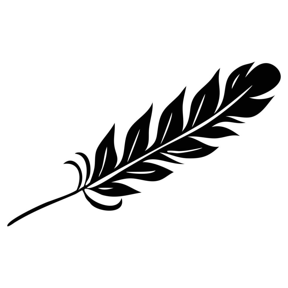 Stylized black feather illustration, perfect for design projects needing a nature-inspired element. vector