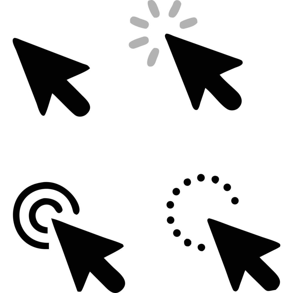 Set of four cursor icons click, loading, tap, and rotate. vector