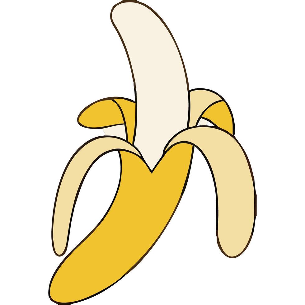 Cartoon illustration of a peeled banana, vibrant yellow, simple design. vector