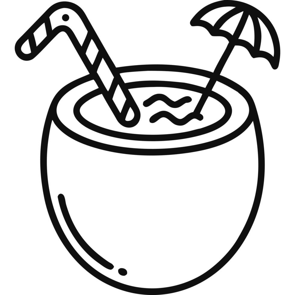 Refreshing coconut drink illustration with striped straw and umbrella. vector