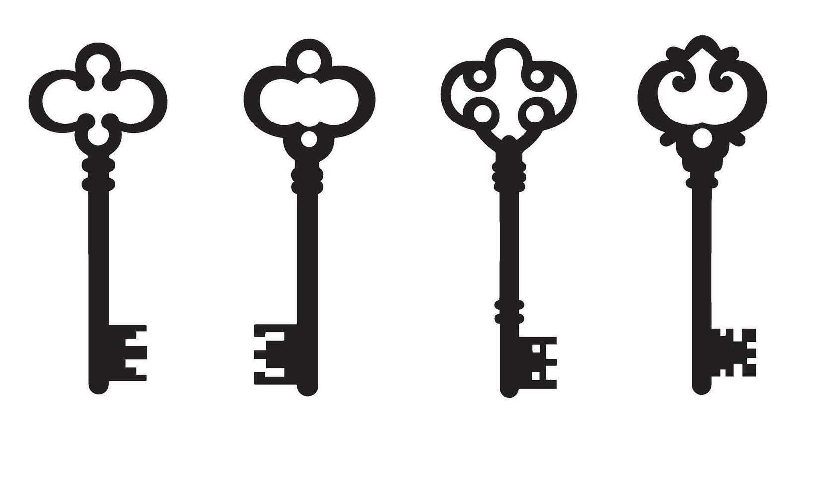 Artistic hand sketched key set element silhouette collection vintage access locks for artwork or branding use vector