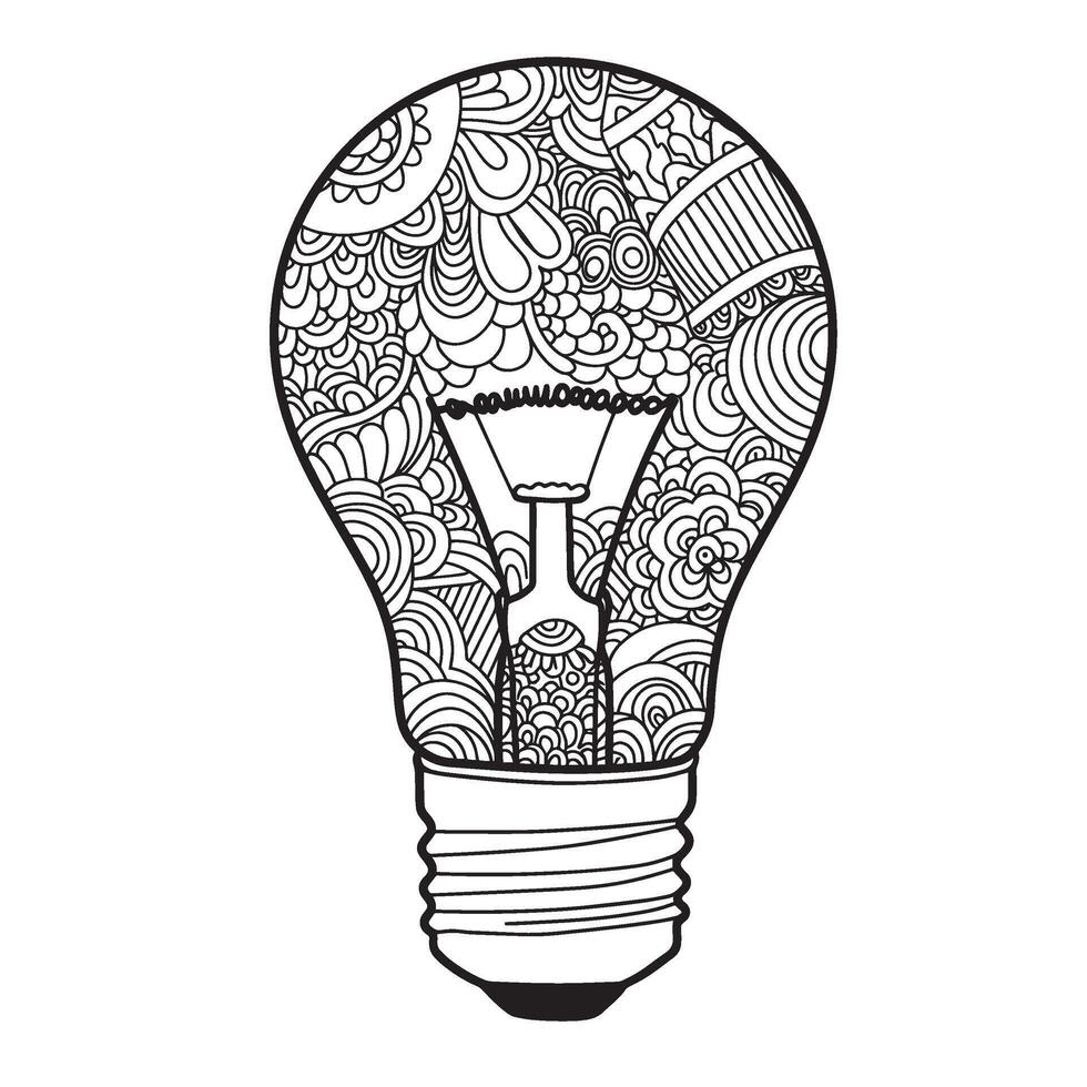 Energy Light Bulb Coloring Page Art Silhouette Drawing vector