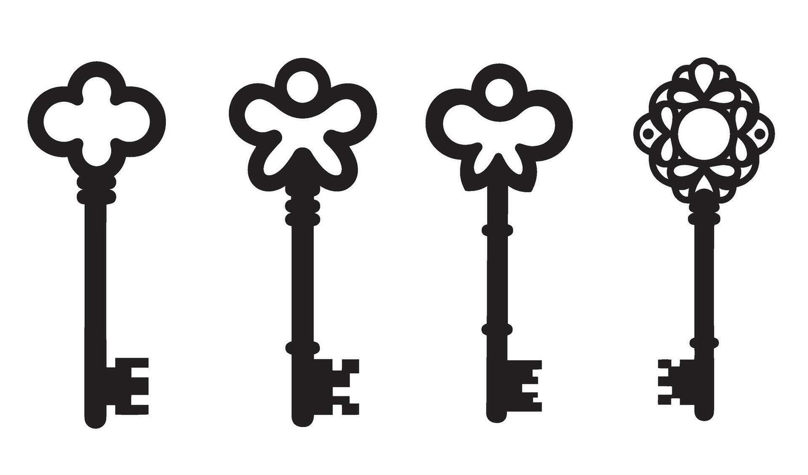 Artistic black key set element silhouette bundle vintage lock designs for tattoo branding illustration or emblem vector