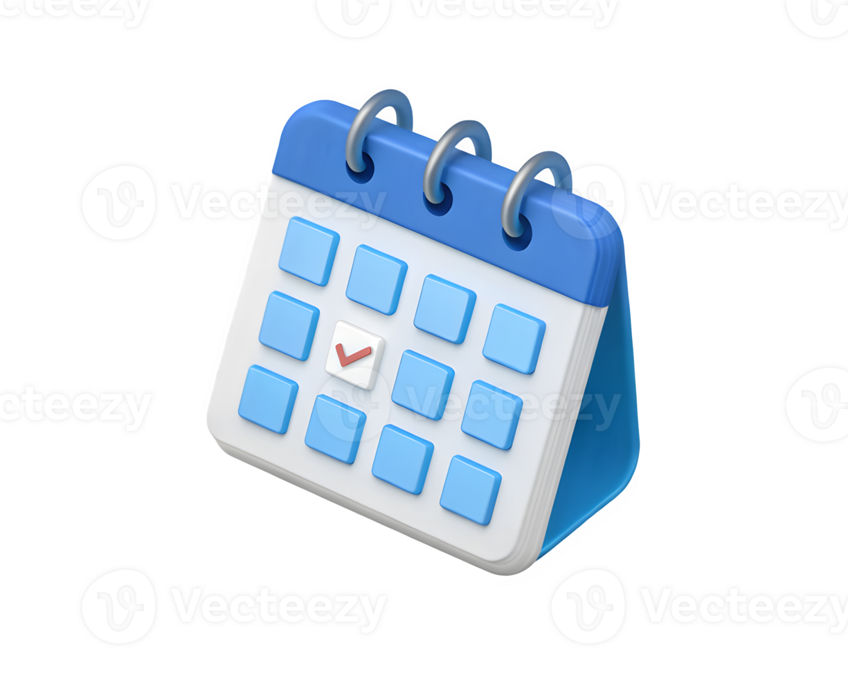 A blue calendar icon with a check mark on it png