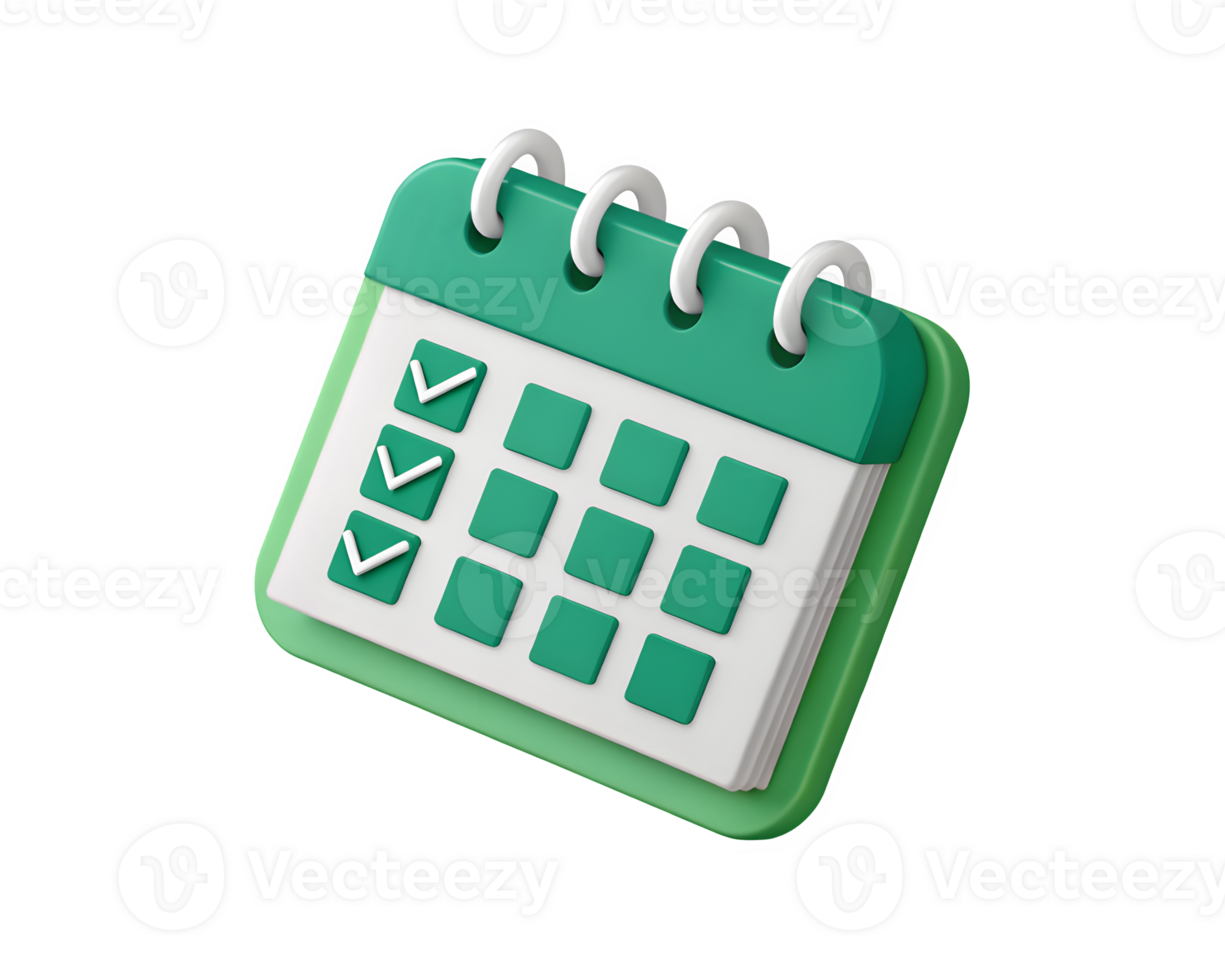 A 3d green calendar icon with a check mark on it png