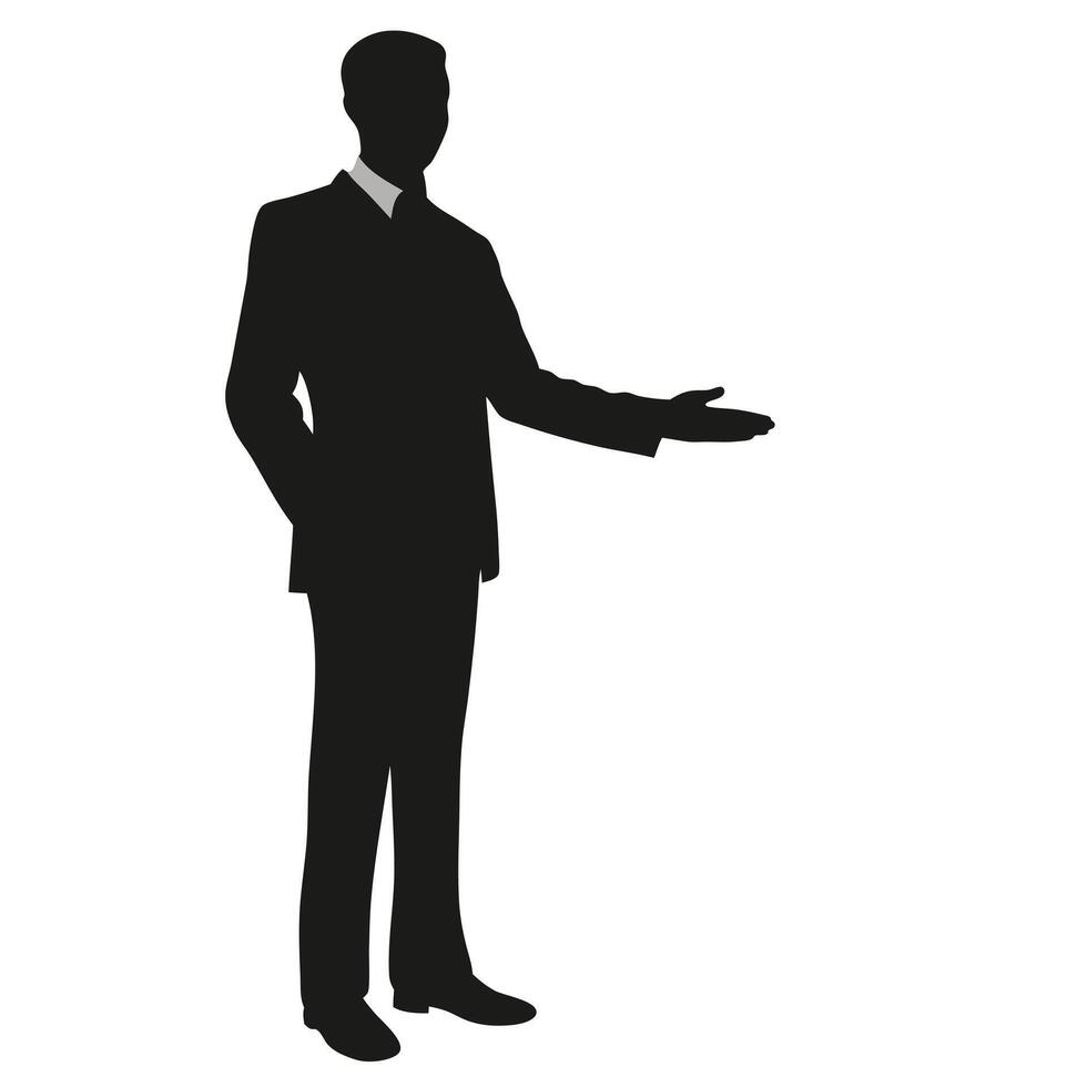 Businessman silhouette in a suit with open hand for presentation design vector