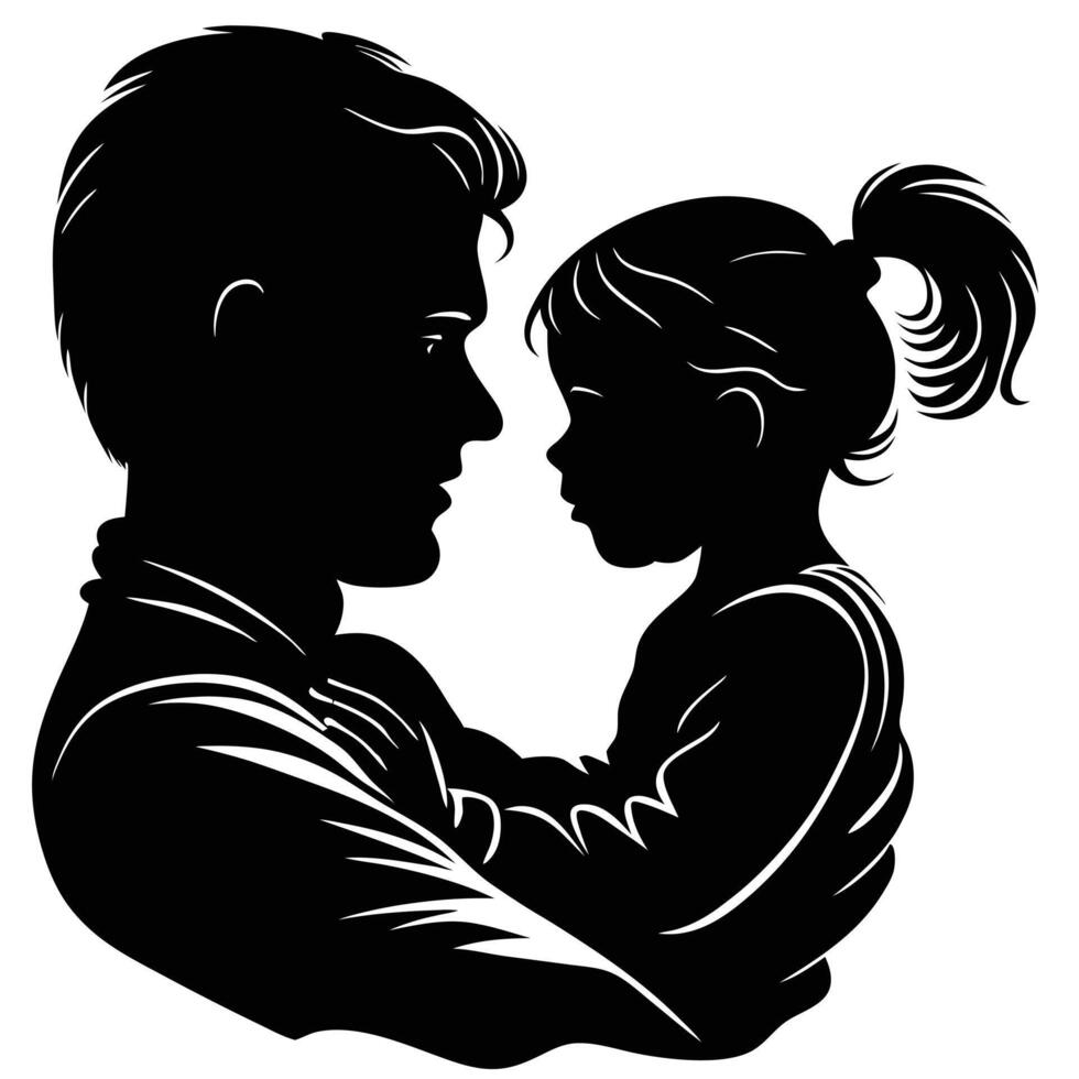 Silhouette of father lovingly holding daughter illustration art design vector