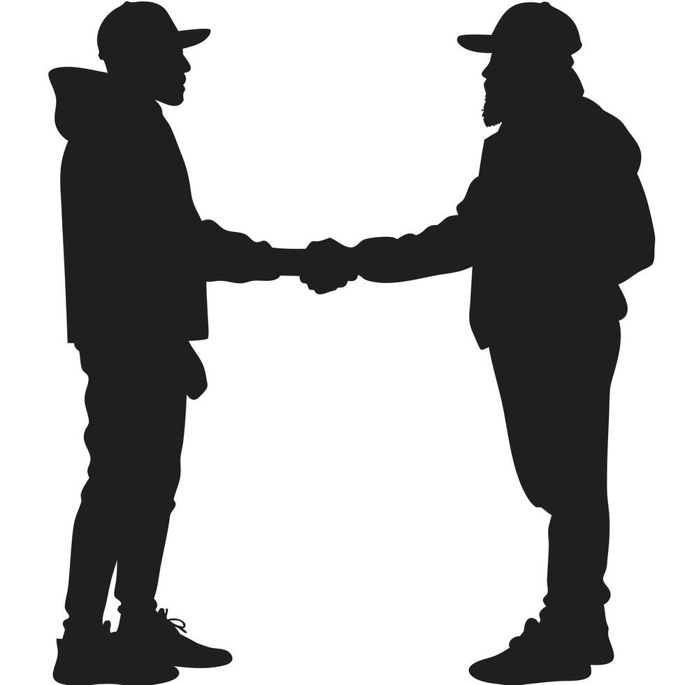 Silhouette of two men handshaking in agreement or partnership vector