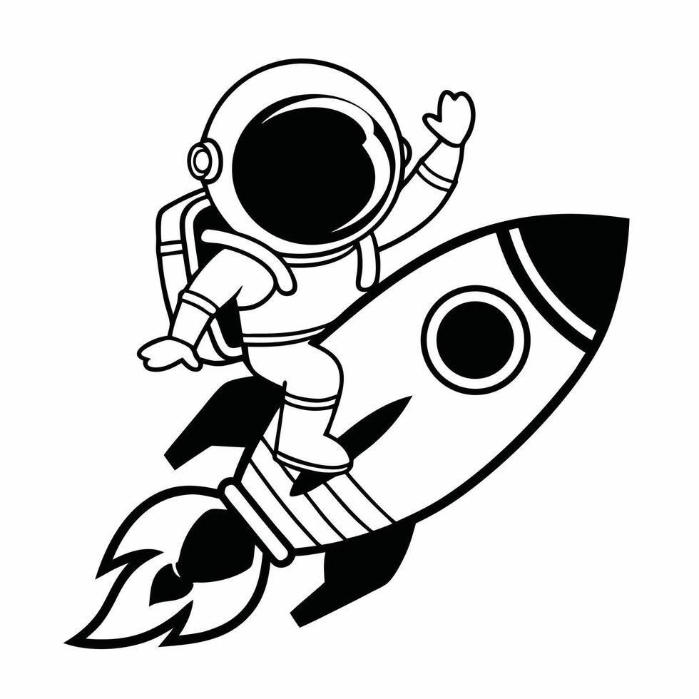 Cartoon astronaut waving while riding a rocket in space illustration vector