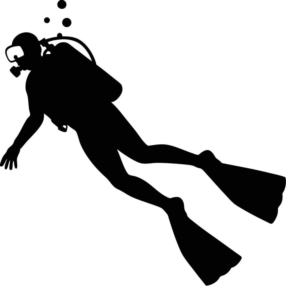 Scuba diver underwater silhouette with bubbles in the ocean vector
