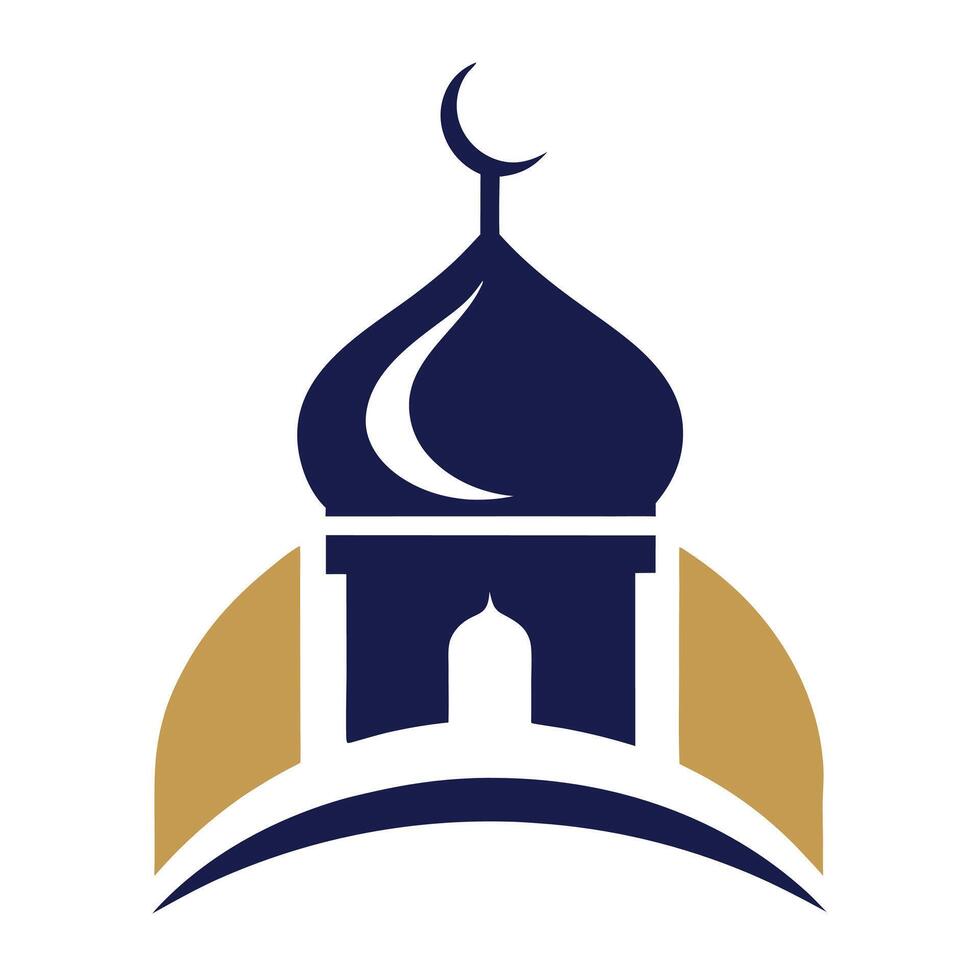 Minimalist mosque dome symbol with crescent moon design vector