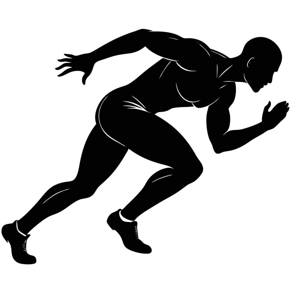Silhouette illustration of muscular male sprinter running athlete in motion vector