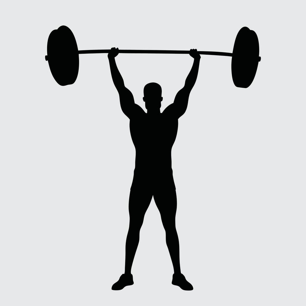 Silhouette of a weightlifter lifting a barbell overhead vector