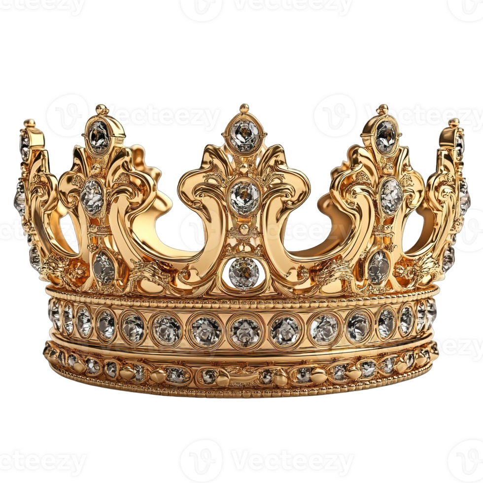 Golden Royal Crown with Diamonds Isolated on Transparent Background png