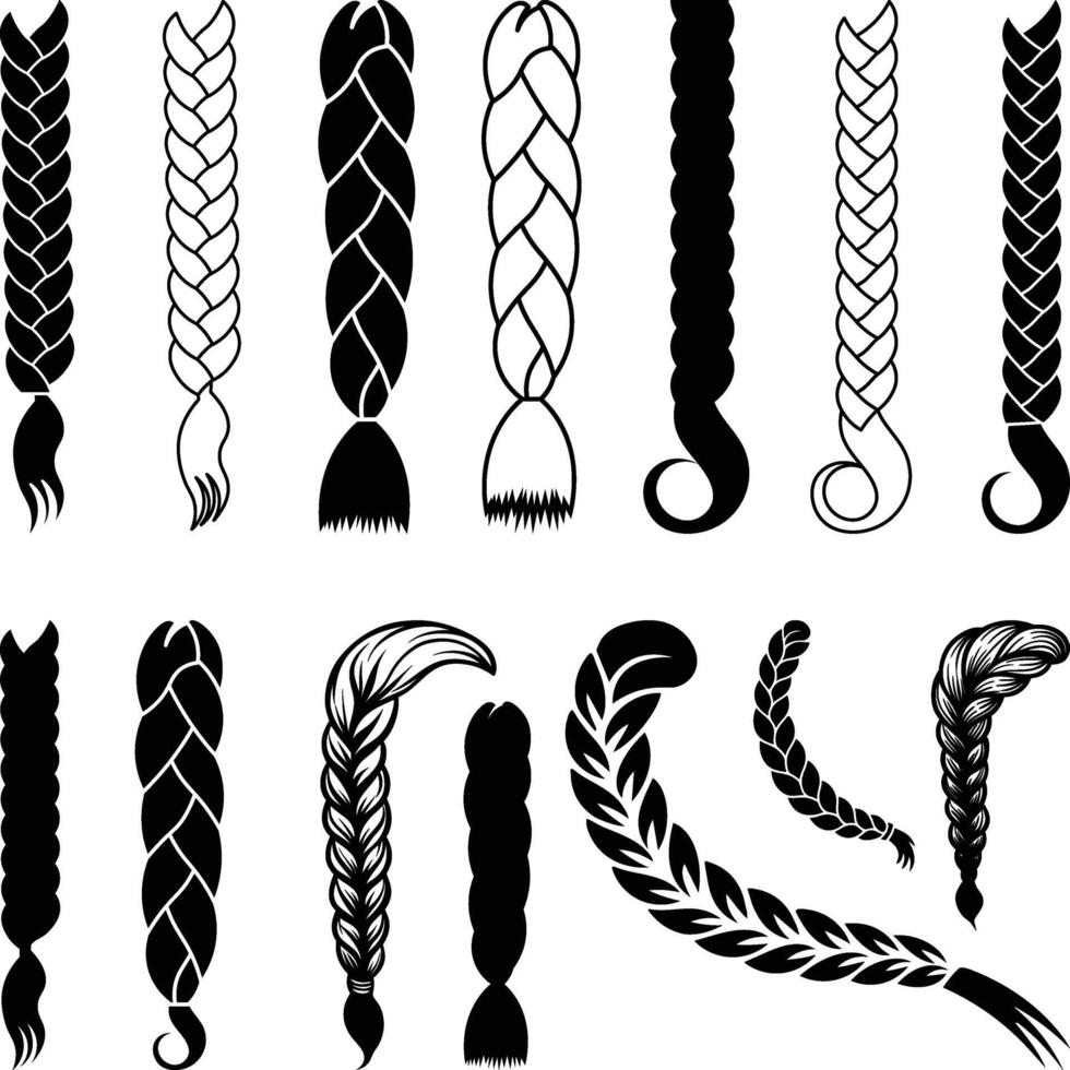 Hair Braided Silhouette, Hair Braided, Braided Hair, Hair Braided Bundle Silhouette vector