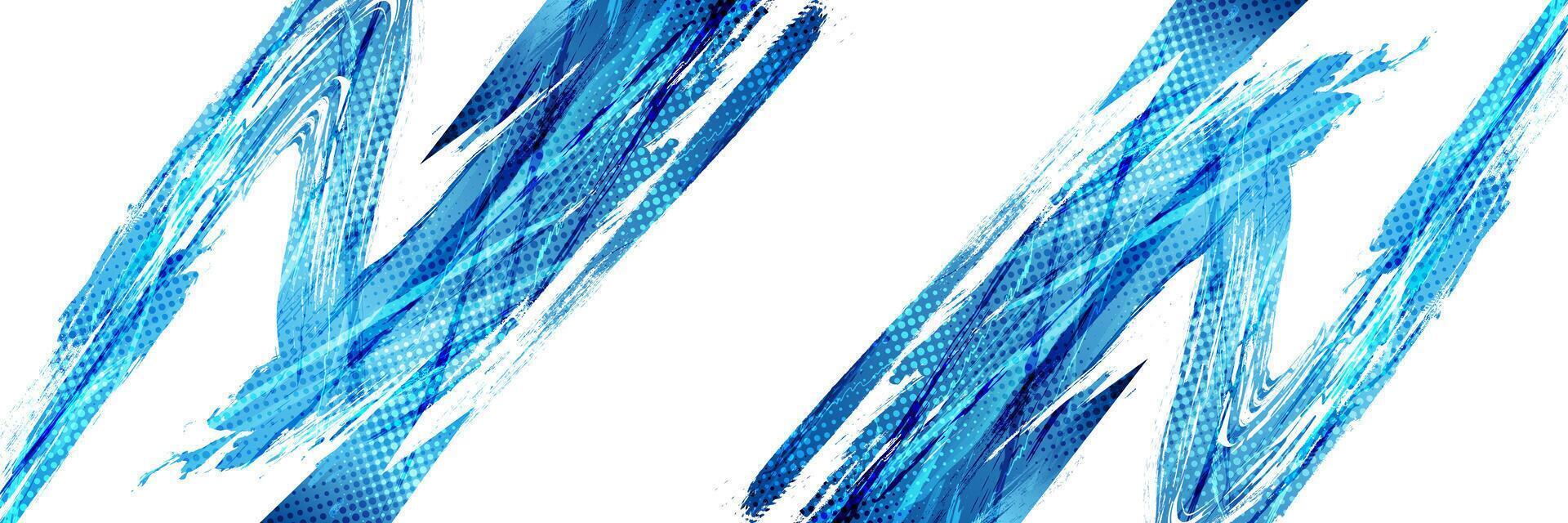 Grunge Sports Banner with Blue and White Brush Strokes on Black Background in Halftone Style vector