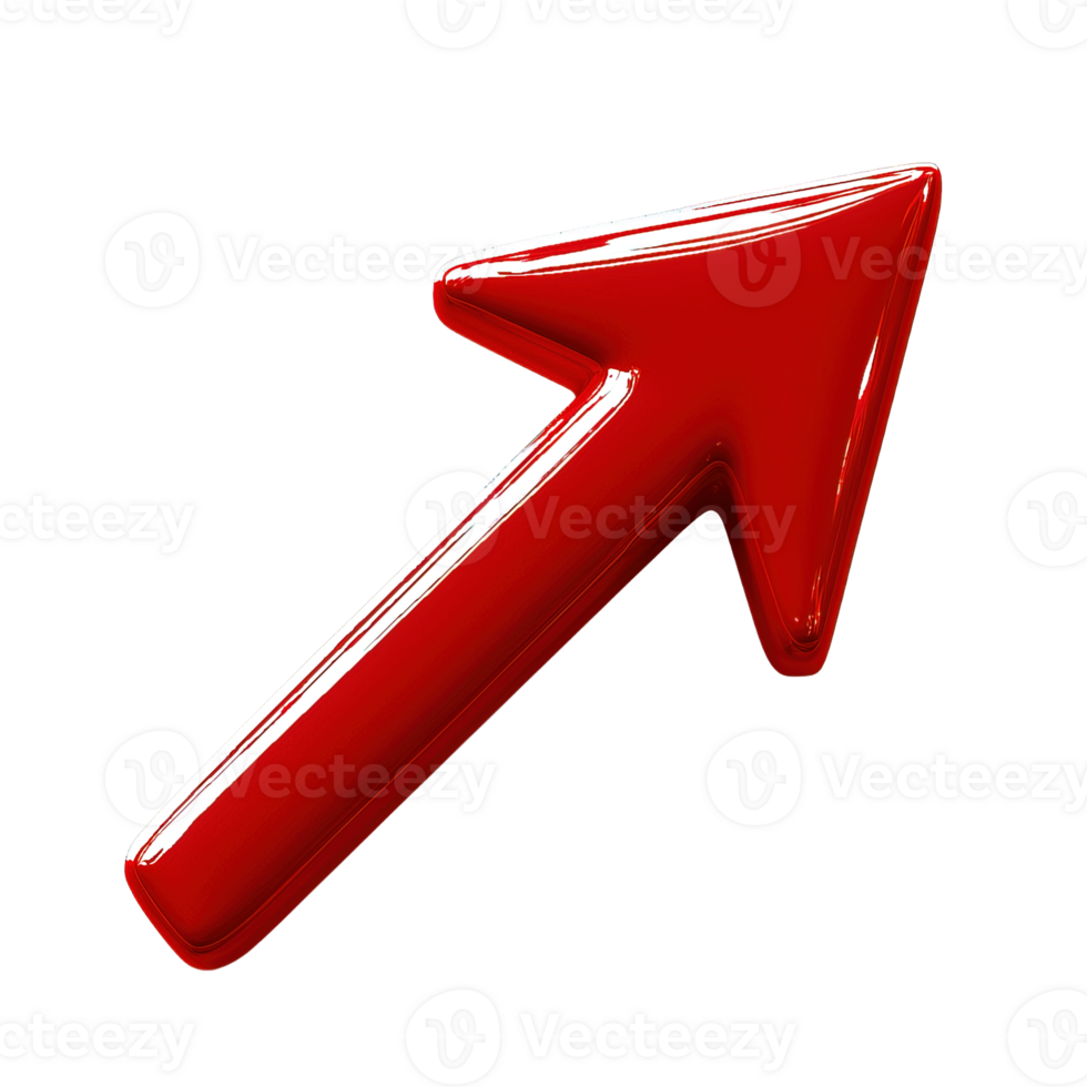 Glossy Red Up Right Arrow, Isolated on Transparent Background png